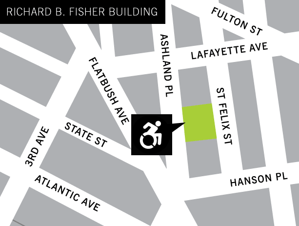Map of Richard B Fischer Building accessible entrance located on Ashland Place
