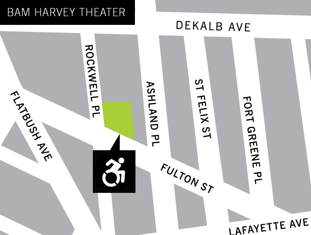 Map of BAM Harvey Theater accessible entrance located on Fulton Street